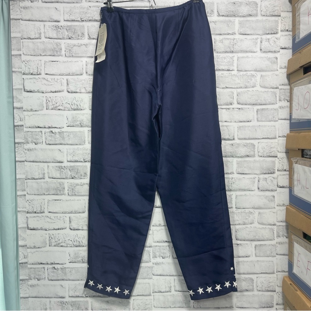 S.L.B 100% Silk Embroidered Star High Waisted Pants NWT - Picture 3 of 12